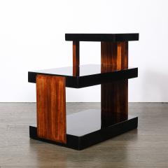Art Deco Machine Age Three Tier Black Lacquer Walnut Side Table - 4792635