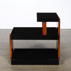 Art Deco Machine Age Three Tier Black Lacquer Walnut Side Table - 4792648