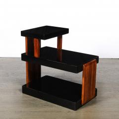 Art Deco Machine Age Three Tier Black Lacquer Walnut Side Table - 4792689