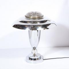 Art Deco Machine Aged Chrome and Glass Table Lamp - 2660126