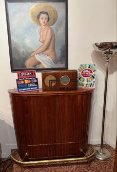 Art Deco Mahogany Bar with Brass Footrail and Rear Storage Shelves - 4251053