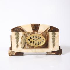 Art Deco Mantlepiece Clock in Tessellated Ice Sugar Cream Onyx w Gilt Bronze - 4744546