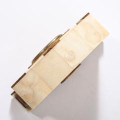 Art Deco Mantlepiece Clock in Tessellated Ice Sugar Cream Onyx w Gilt Bronze - 4744563