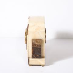 Art Deco Mantlepiece Clock in Tessellated Ice Sugar Cream Onyx w Gilt Bronze - 4744584