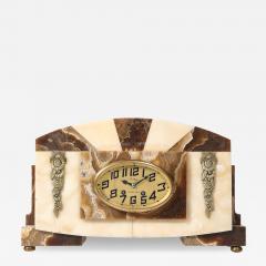 Art Deco Mantlepiece Clock in Tessellated Ice Sugar Cream Onyx w Gilt Bronze - 4746275