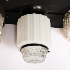 Art Deco Milk Glass Pressed Glass Flush Mount Chandelier w Bronze Fittings - 3703173