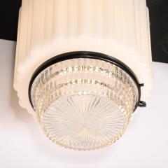 Art Deco Milk Glass Pressed Glass Flush Mount Chandelier w Bronze Fittings - 3703223