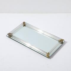 Art Deco Mirrored Tray with Glass Rod Detailing Brass Fittings - 3976163