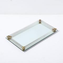 Art Deco Mirrored Tray with Glass Rod Detailing Brass Fittings - 3976210