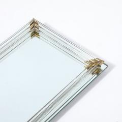 Art Deco Mirrored Tray with Glass Rod Detailing Brass Fittings - 3976213