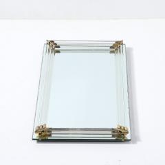 Art Deco Mirrored Tray with Glass Rod Detailing Brass Fittings - 3976227