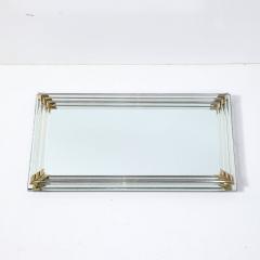 Art Deco Mirrored Tray with Glass Rod Detailing Brass Fittings - 3976305