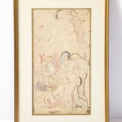 Art Deco Mixed Media Mythological Figural Graphite Conte Drawing signed L V  - 3976499