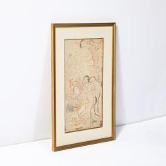 Art Deco Mixed Media Mythological Figural Graphite Conte Drawing signed L V  - 3976526