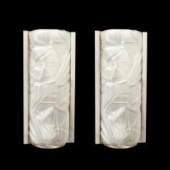 Art Deco Molded Frosted Glass w Abstract Cubist Geometric Motif Sconces - 4265768