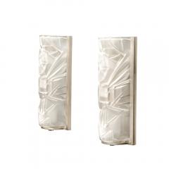 Art Deco Molded Frosted Glass w Abstract Cubist Geometric Motif Sconces - 4265769