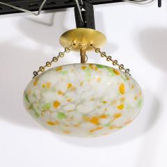 Art Deco Multicolor White Glass Pendant Chandelier with Brass Fittings - 3703136