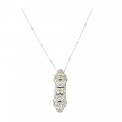 Art Deco Necklace in White Gold Yellow Diamond Diamonds Sapphires - 3202447