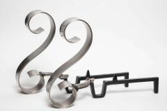 Art Deco Nickel Scroll Andirons - 1603656