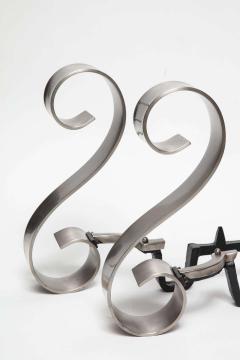 Art Deco Nickel Scroll Andirons - 1603657