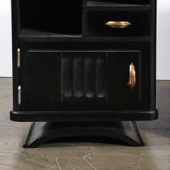 Art Deco Nightstands in Ebonized Walnut with Porto Marble Tops Bronze Pulls - 4347419