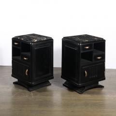 Art Deco Nightstands in Ebonized Walnut with Porto Marble Tops Bronze Pulls - 4347420