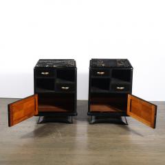Art Deco Nightstands in Ebonized Walnut with Porto Marble Tops Bronze Pulls - 4347424