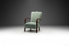 Art Deco Oak Armchair Upholstered in Teal Fabric Europe ca 1930s - 4136104