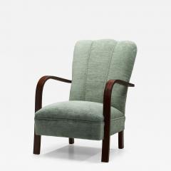 Art Deco Oak Armchair Upholstered in Teal Fabric Europe ca 1930s - 4136845