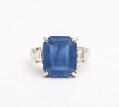 Art Deco Octagonal 10 ct Ceylon Sapphire Engagement Ring with Diamond Baguettes - 3572847