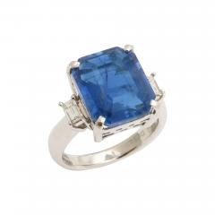 Art Deco Octagonal 10 ct Ceylon Sapphire Engagement Ring with Diamond Baguettes - 3573598