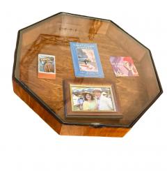 Art Deco Octagonal Display Table with Glass Top and Sculptural Base - 4046274