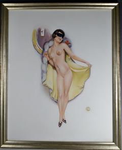 Art Deco Oil Painting of a Nubile Woman in a Carnival Mask - 2803547