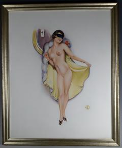 Art Deco Oil Painting of a Nubile Woman in a Carnival Mask - 2803549
