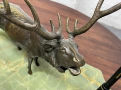 Art Deco Onyx Blotter with Bronze Elk Statue and Fountain Pens - 1882027