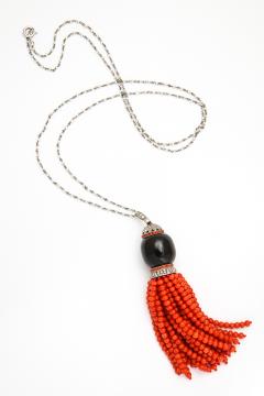 Art Deco Onyx Coral Diamond Tassel - 290859