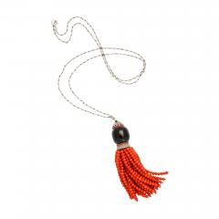 Art Deco Onyx Coral Diamond Tassel - 291328