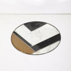 Art Deco Oval Geometric Eglomise Tray W Reversed Etched Antique Mirror Detail - 4403420