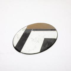 Art Deco Oval Geometric Eglomise Tray W Reversed Etched Antique Mirror Detail - 4403425