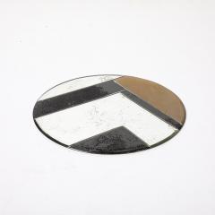 Art Deco Oval Geometric Eglomise Tray W Reversed Etched Antique Mirror Detail - 4403426