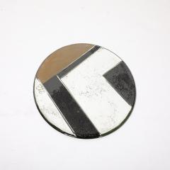 Art Deco Oval Geometric Eglomise Tray W Reversed Etched Antique Mirror Detail - 4403427