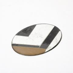 Art Deco Oval Geometric Eglomise Tray W Reversed Etched Antique Mirror Detail - 4403430