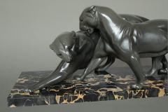Art Deco Pair of Panthers Signed Plagnet Zinc Cast Marble France circa 1930 - 4139500