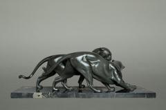 Art Deco Pair of Panthers Signed Plagnet Zinc Cast Marble France circa 1930 - 4139501