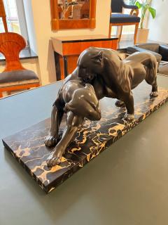 Art Deco Pair of Panthers Signed Plagnet Zinc Cast Marble France circa 1930 - 4139508