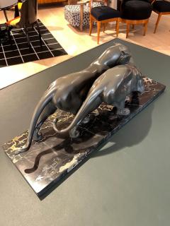 Art Deco Pair of Panthers Signed Plagnet Zinc Cast Marble France circa 1930 - 4139510