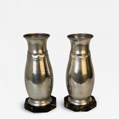 Art Deco Pair of Silver Plated and Portoro Marble Bases 1930 - 4738682