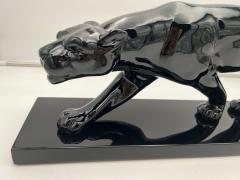 Art Deco Panther Sculpture Black Lacquer Ceramic France circa 1930 - 2615527