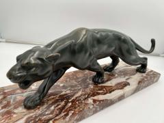 Art Deco Panther Sculpture by S Melani Bronze Marble France circa 1930 - 2856792