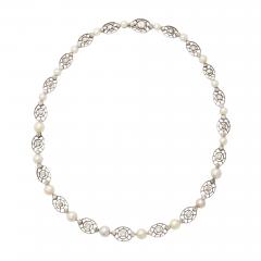 Art Deco Pearl and Diamond Necklace in Platinum - 191787